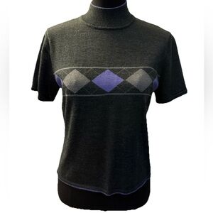 Tahari Arthur S. Levine Women's Purple & Gray Shortsleeved Argyle Sweater, 10P